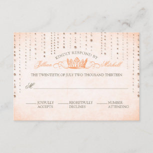 Peach Sparkles & Crown Fairytale Wedding RSVP Card