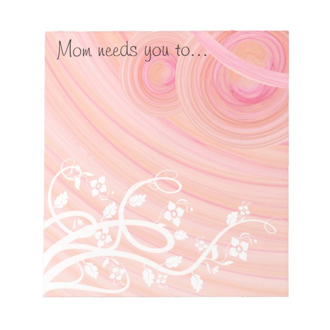 Peach Spirals, Filigree and Flowers Art Custom  Notepad (Front)