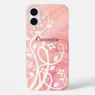 Peach Spirals, Filigree and Flowers iPhone 16 Plus Case