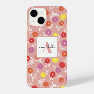 Peach Spring Floral Monogram First name iPhone 14 Case