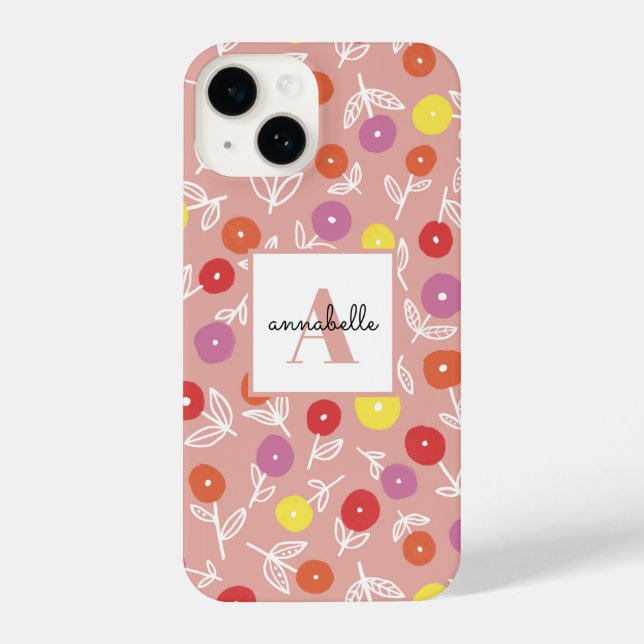 Peach Spring Floral Monogram First name iPhone Case (Back)