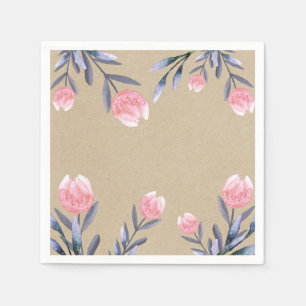 Peach Spring Watercolor Tulips Bridal Shower Party Napkin