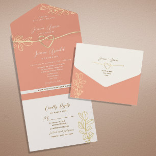Peach Spring Wedding All In One Invitation