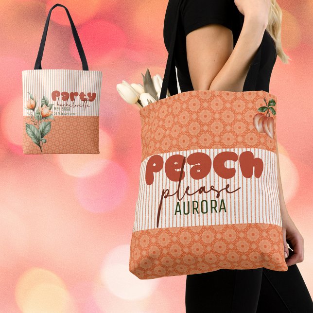Peach Squad Savannah Bridesmaid Retro Bachelorette Tote Bag (Creator Uploaded)