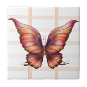 Peach Squared with Butterfly Ceramic Tile