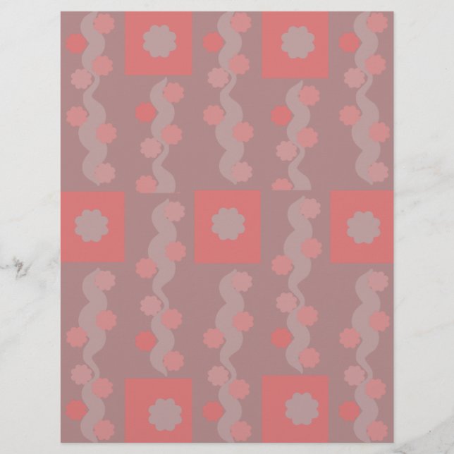 Peach Squiggle Flower Scrapbook Paper (Front)