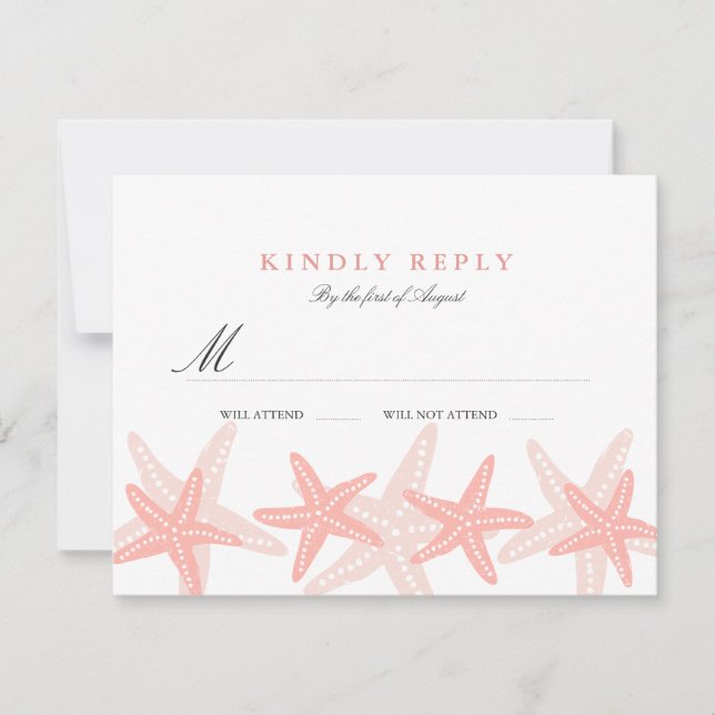 Peach Starfish Beach Wedding RSVP (Front)