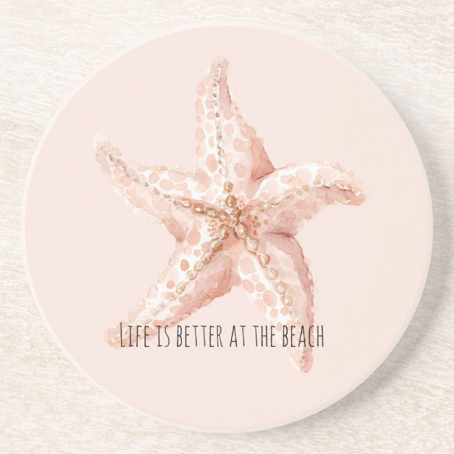 Peach Starfish Better at Beach Coaster (Front)