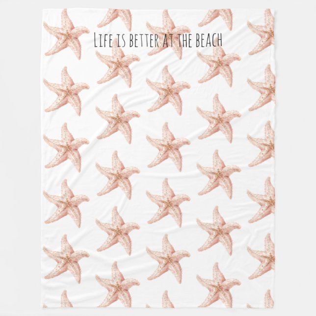 Peach Starfish Better at Beach Fleece Blanket (Front)