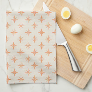 Peach Stars on Cream Atomic Midcentury Pattern Tea Towel