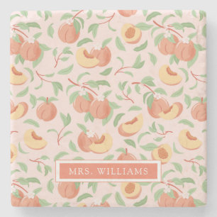 Peach Stone Fruits Personalized Stone Coaster