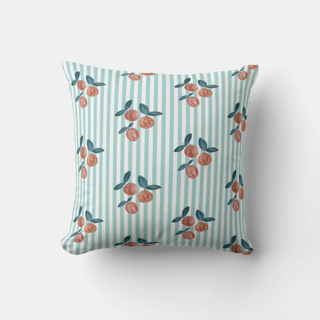 Peach Stripe Farmhouse Throw Pillow (Front)