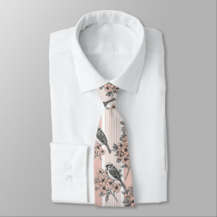Peach Stripe Floral Bird Elegant (2) Tie