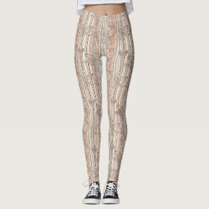 Peach Stripe Floral Bird Elegant (3) Leggings