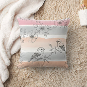 Peach Stripe Floral Bird Elegant (5) Cushion