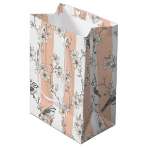Peach Stripe Floral Bird Elegant (5) Medium Gift Bag