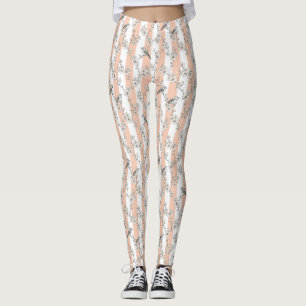 Peach Stripe Floral Bird Elegant (6) Leggings
