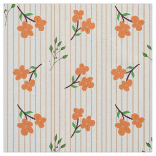 Peach Stripe Floral Botanical Ivory Linen Fabric