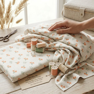 Peach Stripe Floral Botanical Pima Cotton Fabric