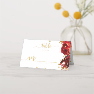 Peach Stripe Floral Gold Confetti Table Number Place Card
