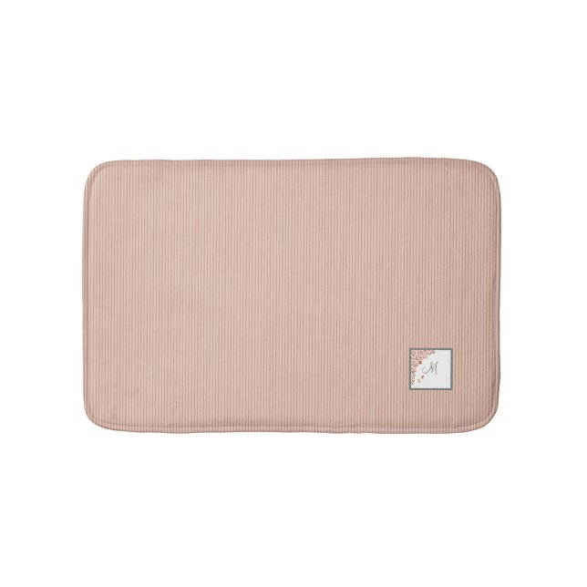 Peach Stripe Terracotta Butterfly Script Monogram Bath Mat (Front)