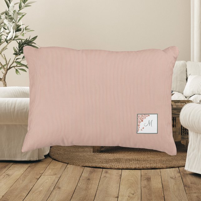 Peach Stripe Terracotta Butterfly Script Monogram Decorative Cushion (Creator Uploaded)