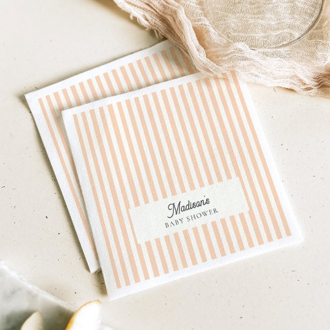 Peach Stripes Baby Shower Paper Napkin (Creator Uploaded)