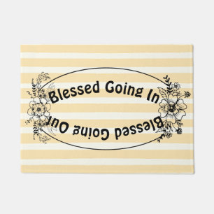 Peach Stripes Blessed Going In Blessed Going Out  Doormat