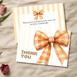Peach Stripes Gingham Bow Thank You Card