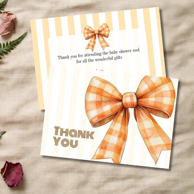 Peach Stripes Gingham Bow Thank You Card (Creator Uploaded)