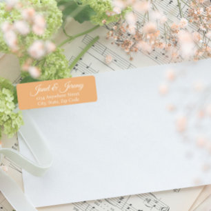 Peach Stylised Names Wedding Address Return Address Label