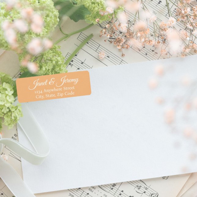 Peach Stylised Names Wedding Return Address Label (In Situ Wedding)