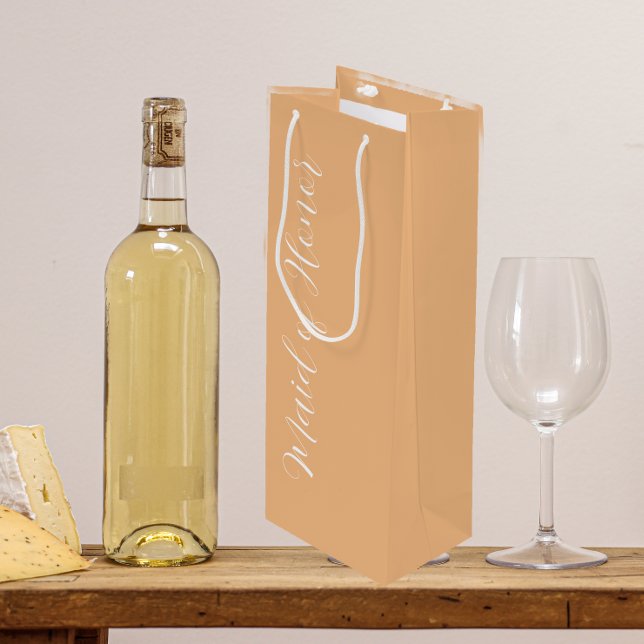 Peach Stylised Script Maid of Honour Wine Gift Bag (In Situ)