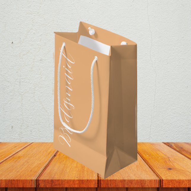 Peach Stylised Script Wedding Bridesmaid Small Gift Bag (In Situ)