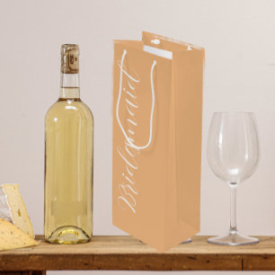 Peach Stylised Script Wedding Bridesmaid Wine Gift Bag
