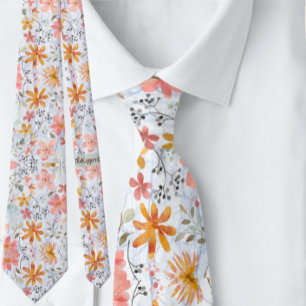  Peach Summer Floral Watercolor Tie