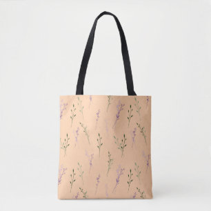 Peach Summer Flower Field Pattern Tote Bag