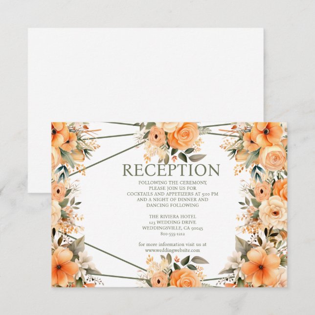 Peach Summer Wedding Reception Enclosure Card (Front/Back)