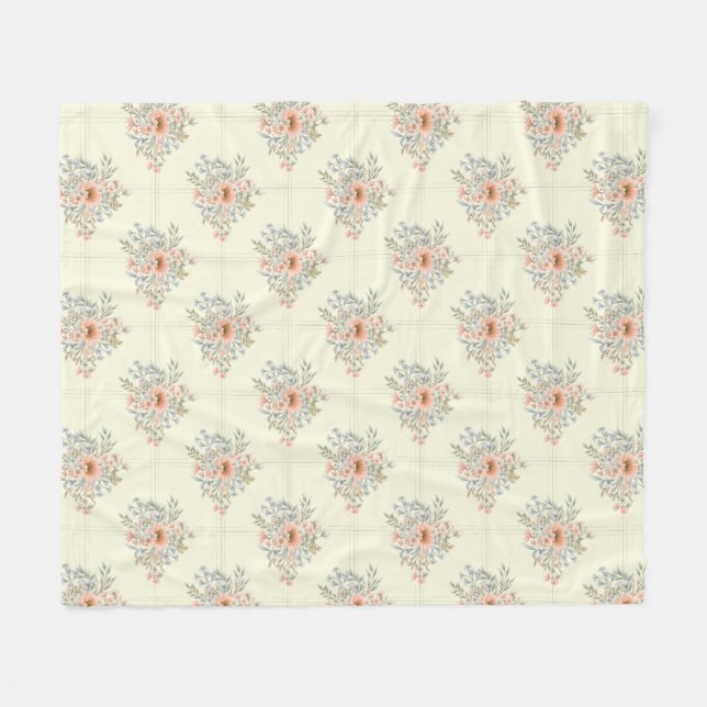 Peach Sunflower Bouquets on Dotted Lattice Fleece Blanket (Front (Horizontal))
