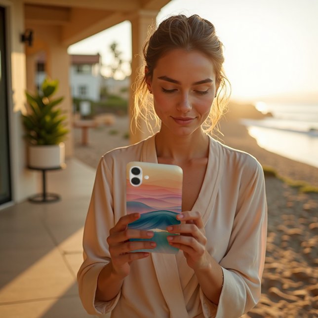 Peach Swell Fluid Abstract Coastal Case-Mate iPhone Case (Peach Swell Case. Serene sunset waves & lavender-dusk tones for artful everyday tech.)