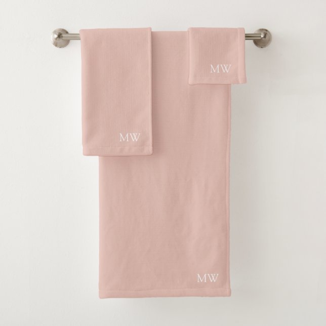 Peach Tan Pink Boho Monogram Initials Bath Towel Set (Insitu)