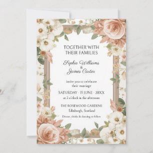 Peach Taupe Boho Floral Wedding Invitation