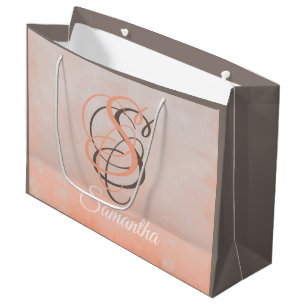 Peach Taupe Grey stylish rustic Personalised Large Gift Bag