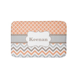 Peach Taupe Quatrefoil Chevron Bathmat