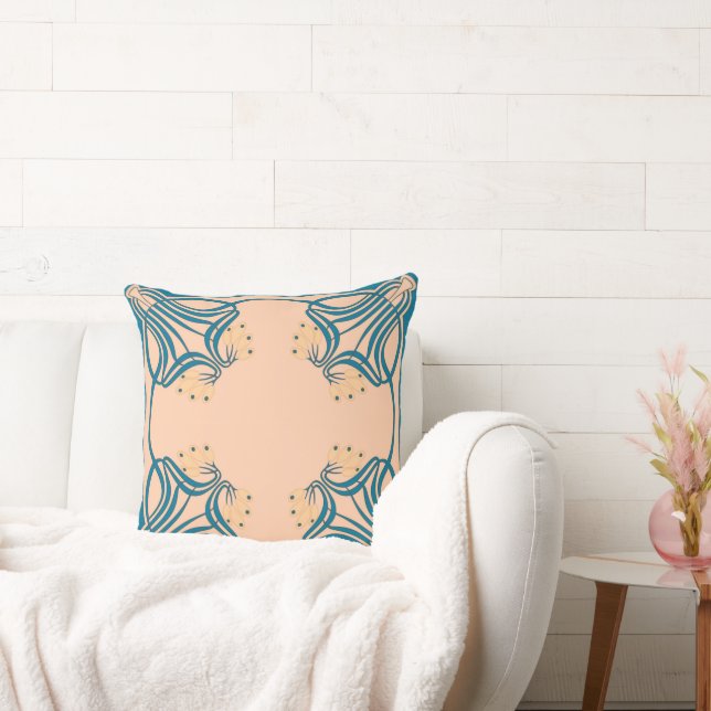 Peach Teal Art Nouveau Cushion (Couch)