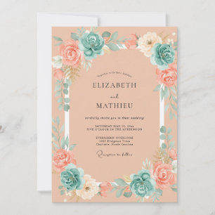 Peach Teal Breezy Summer Wedding Invitation