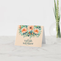 Peach Teal Jade Watercolor Wedding Thank You