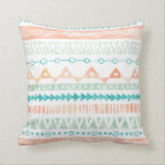 Peach Teal Mint Watercolor Tribal Pillow<br><div class="desc">Chic watercolor light peach coral,  mint green,  and teal blue tribal pattern with hand drawn triangles and circles.</div>