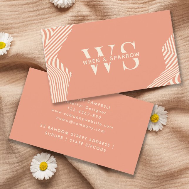 Peach Terracotta Abstract Classy Monogram Modern Business Card (Peach Terracotta Abstract Classy Monogram Modern Business Card )