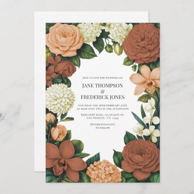 Peach, Terracotta & Cream Floral Wedding Invitation (Front/Back)